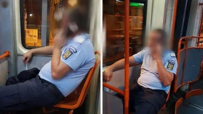 Un jandarm surprins fără mască în tramvai a fost sancționat de superiori