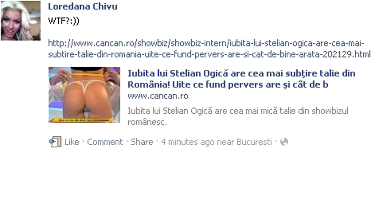 Loredana Chivu este geloasa pe fundul unei tinere din showbiz? Uite ce a postat pe Facebook!