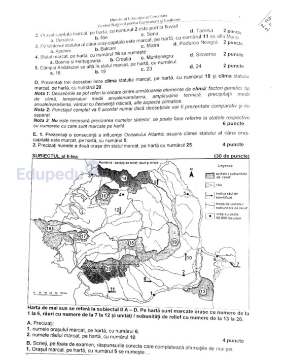 Subiect geografie/ Sursa foto: Edupedu.ro