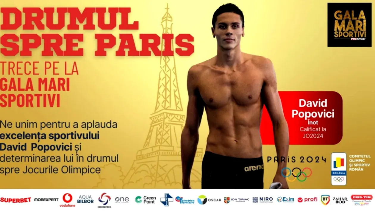 Gala Mari Sportivi ProSport 2023! Campionul David Popovici, speranța natației românești pentru medalii la JO Paris 2024