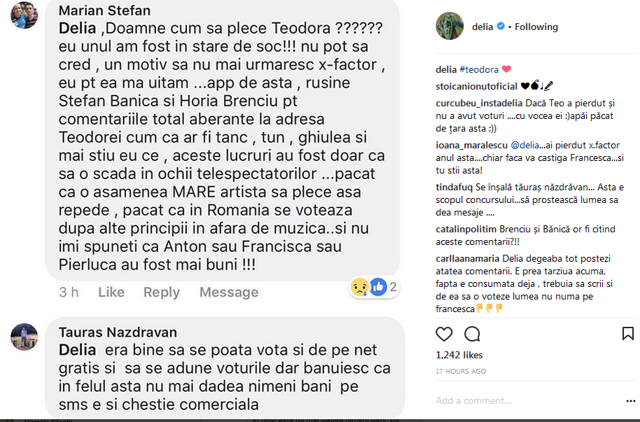 SCANDAL la X FACTOR, după eliminarea Teodorei! ce reproşuri aduce Delia şi pe cine învinuieşte de plecarea preferatei sale