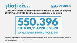 OFICIAL. Record istoric în presa online din România! Site-ul de știință descoperă.ro – peste 550,000 cititori într-o singură zi!
