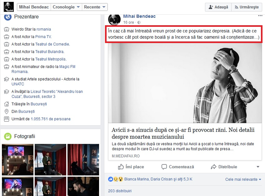 Reacția tulburătoare a lui Mihai Bendeac, după ce s-a aflat cum s-a sinucis DJ Avicii: „De ce popularizez depresia”
