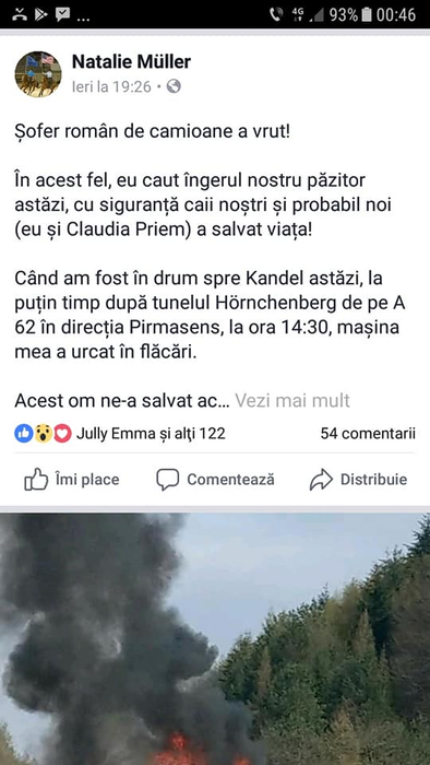 Șofer român de TIR, căutat în toată Germania. Gestul făcut de Robert Marin, după ce Mercedes-ul unei femei a luat foc pe autostrada A62. FOTO