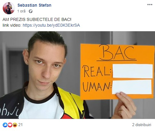 Sebastian susține că a ghicit subiectele cu puterea minții