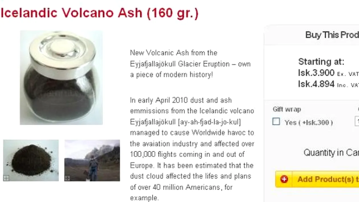 Amatorii de suveniruri pot cumpara cenusa vulcanului a carui eruptie a paralizat traficul aerian