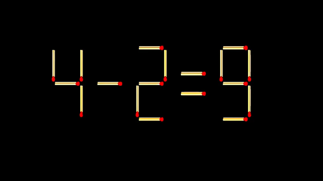Test de inteligență doar pentru genii | Mutați 2 bețe pentru a corecta egalitatea 4-2=9