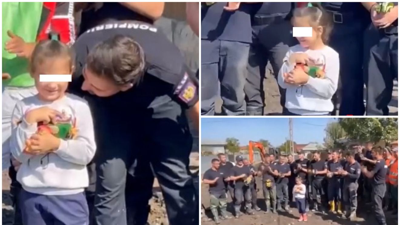 Gestul emoționant al pompierilor din Galați, după dezastrul lăsat de inundații! Ce surpriză i-au făcut unei fetițe de 6 ani