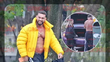 Atenție! Urmează imagini absolut banale! Dorian Popa la bustul gol, cu Rolls-ul „parcat artistic” pe trecere