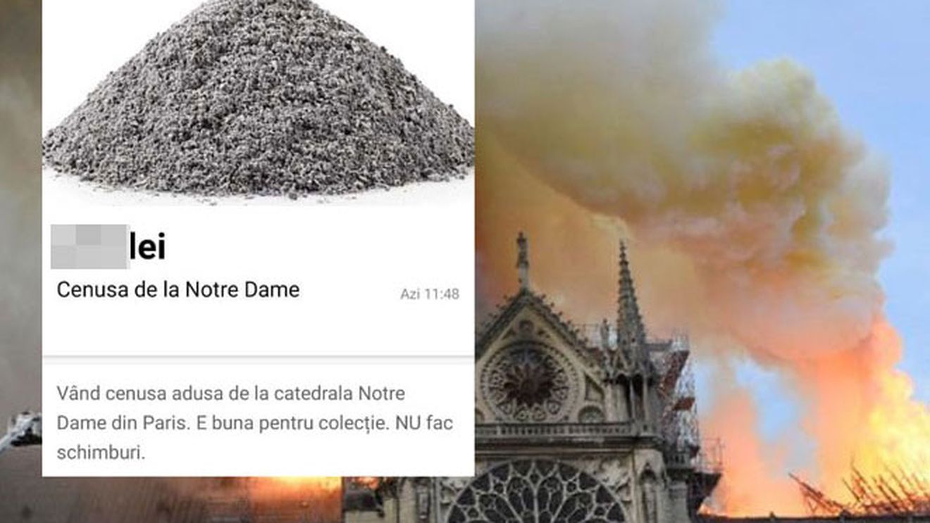 Românii au scos la vânzare pe OLX cenușă de la Catedrala Notre-Dame. Câți bani cer