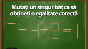 TEST IQ | Mutați un singur băț de chibrit, ca să obțineți o egalitate corectă din: 7-9+2=1