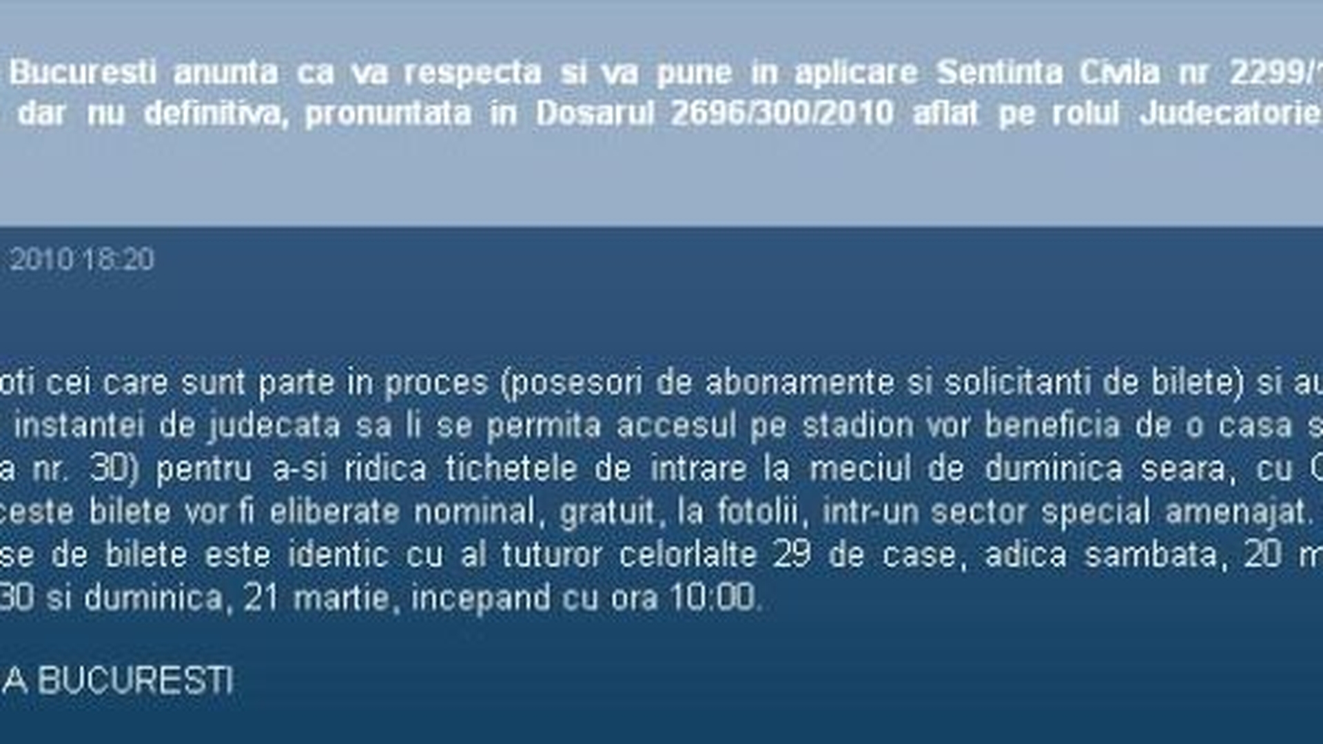 FC Steaua anunta ca va respecta decizia instantei si va permite accesul fanilor interzisi pe stadion