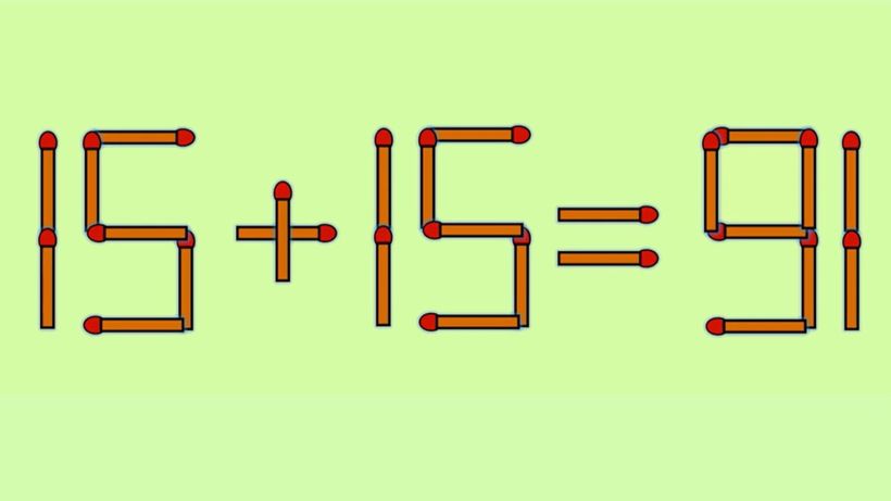 Test IQ cu chibrituri | Corectați 15 + 15 = 91, mutând un singur băț