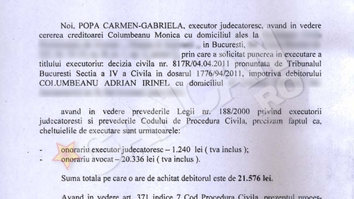"Facut de bani" de avocatii si executorii Monicai! Cum a ajuns Columbeanu sa plateasca taxe legale de 21 de ori mai mari?