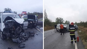 Accident grav pe DN76. Șase oameni au ajuns la spital după ce un TIR și două mașini s-au ciocnit