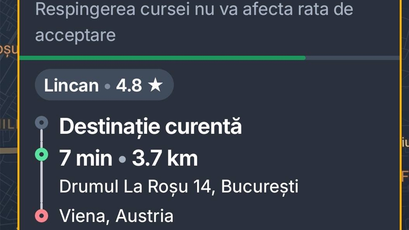 Sâmbătă noapte, în timpul Eurovision din Austria, un român a comandat o cursă Bolt, din București în Viena. Câți bani a plătit