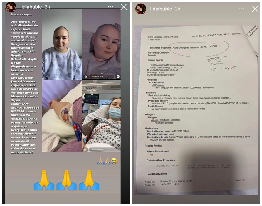O tânără are nevoie de ajutor! Lidia Buble, apel disperat. Sursă: Instastory
