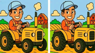 Test de perspicacitate | Identificați toate cele 3 diferențe dintre acești doi tractoriști!