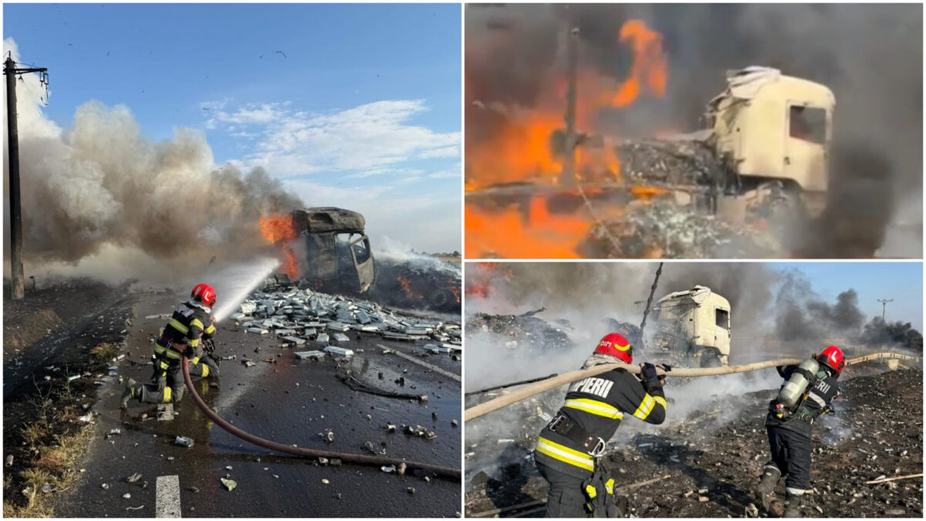 Dezastru în Mehedinți! Accident grav cu două TIR-uri şi o maşină. La scurt timp după impact, a izbucnit un incendiu de proporții