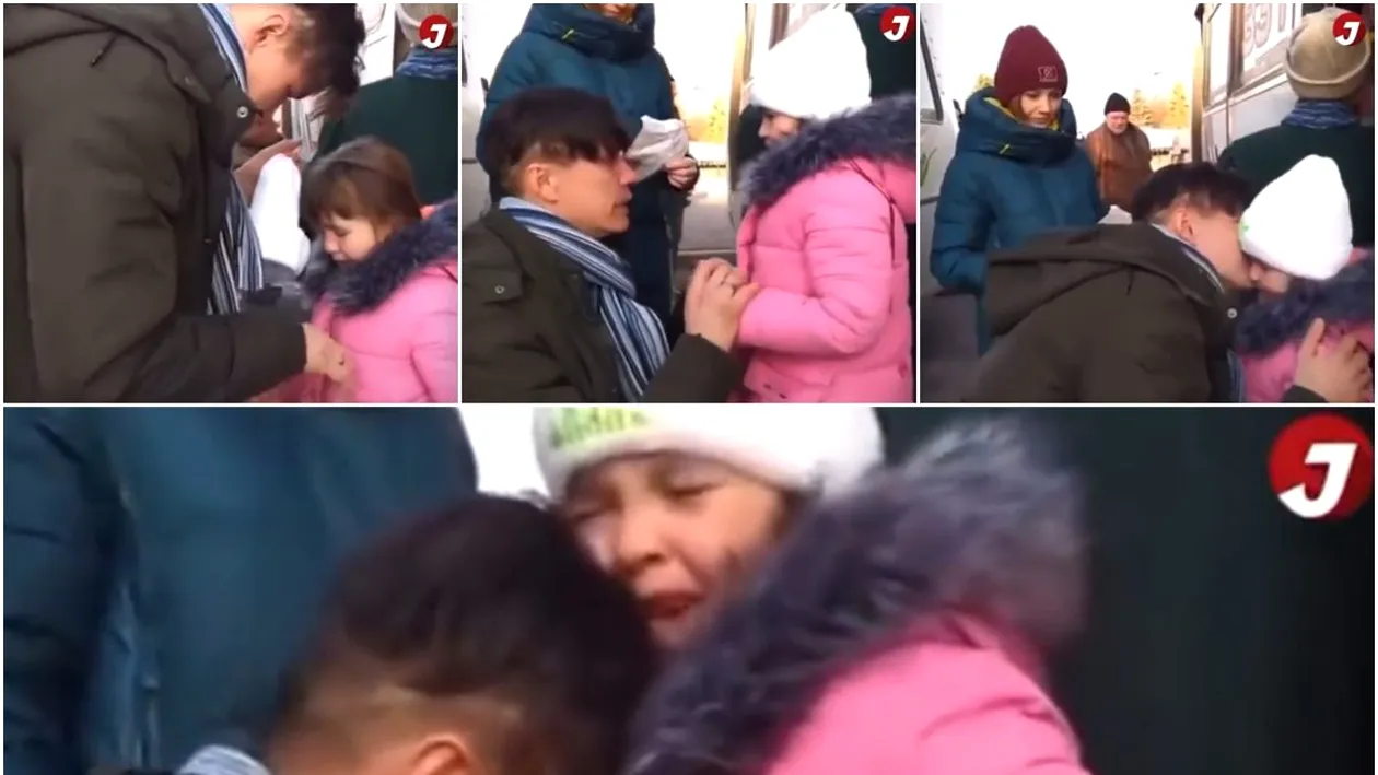 Momentul sfâșietor în care un tătic ucrainean își îmbrățișează fiica pentru ultima dată. El rămâne să lupte pentru țară