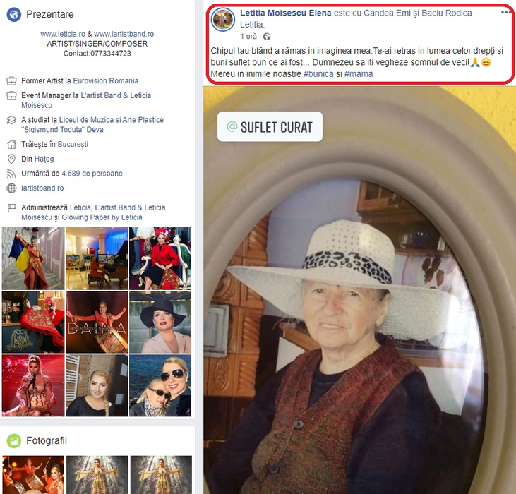 O cântăreață de la noi, cu sufletul îndurerat: “Te-ai retras în lumea celor drepți”