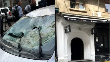 Clipe de groază în Centrul Vechi din București! S-a prăbuşit un balcon peste două mașini