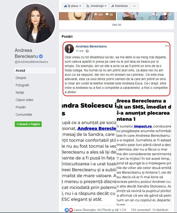 Andreea Berecleanu a fost sunată de Andreea Esca imediat după ce a anunțat că a plecat de la Antena 1! Fosta prezentatoare a rupt tăcerea