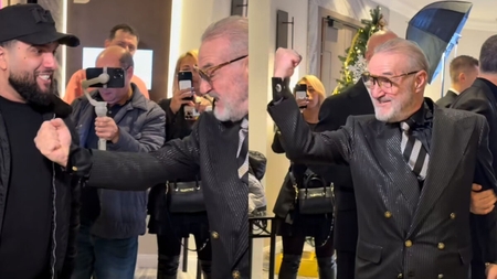 Tzancă Uraganu și Gigi Becali, moment viral și savuros! Au făcut skandenberg în public, în cel mai scurt meci pe care o să îl vezi