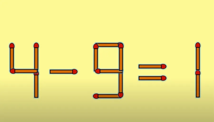 Test IQ cu chibrituri | Mutați un singur băț, pentru a corecta 4 - 9 = 1