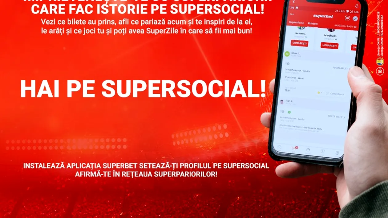 Cu SUPERSOCIAL de la Superbet pariezi și socializezi! Inspiră-te de la alții sau inspiră-i pe alții, folosind o singură aplicație de mobil!