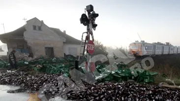 600 de navete cu bere, distruse de tren la Miercurea Ciuc