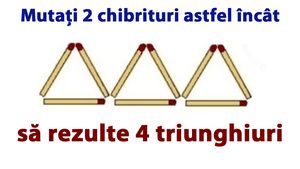 Testul IQ care îți spune dacă ești inteligent sau nu: Mutați 2 chibrituri astfel încât să rezulte 4 triunghiuri