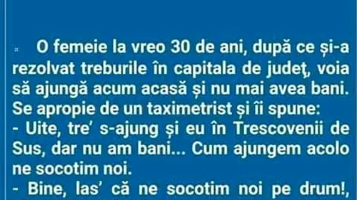 Bancul începutului de septembrie | Taximetristul și clienta din Trescovenii de Sus