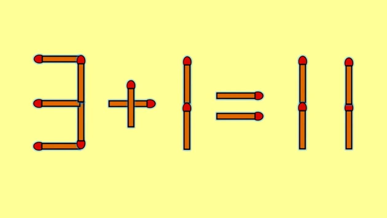 Test IQ cu chibrituri | Mutați un singur băț, pentru a corecta 3 + 1 = 11