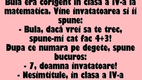 BANC | "Bulă, dacă vrei să te trec la matematică, spune-mi cât fac 4+3!"
