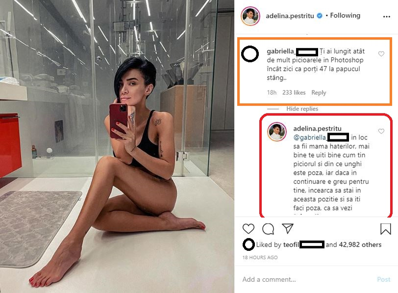 Adelina Pestrițu, criticată după ce postat o fotografie în care apare în lenjerie intimă: “Ți-ai lungit atât de mult picioarele în Photoshop”. Replica savuroasă a fostei prezentatoare de la Kanal D
