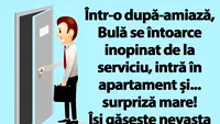 BANC | Bulă se întoarce inopinat și-și găsește nevasta în pat, cu altul