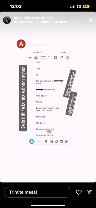 Cristina Cioran, conversații șocante cu Alex Dobrescu. Iubitul tinerel a făcut-o de râs în mediul online