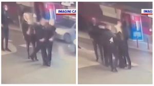 Momentul în care un polițist este bătut de un interlop, chiar în fața colegilor care nu au intervenit. VIDEO