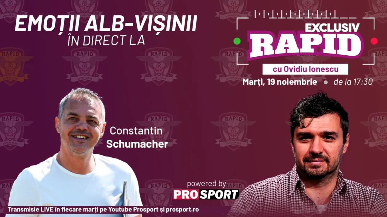 Ne pregătim de CFR Cluj - Rapid la EXCLUSIV RAPID, cu Schumi-gol, de la 17:30, LIVE, pe YouTube – ProSport