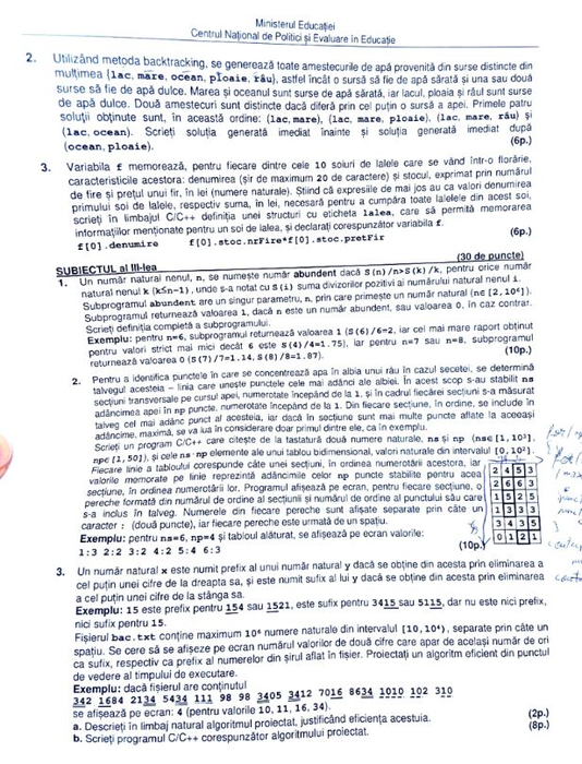 Subiecte la Informatică (partea II)