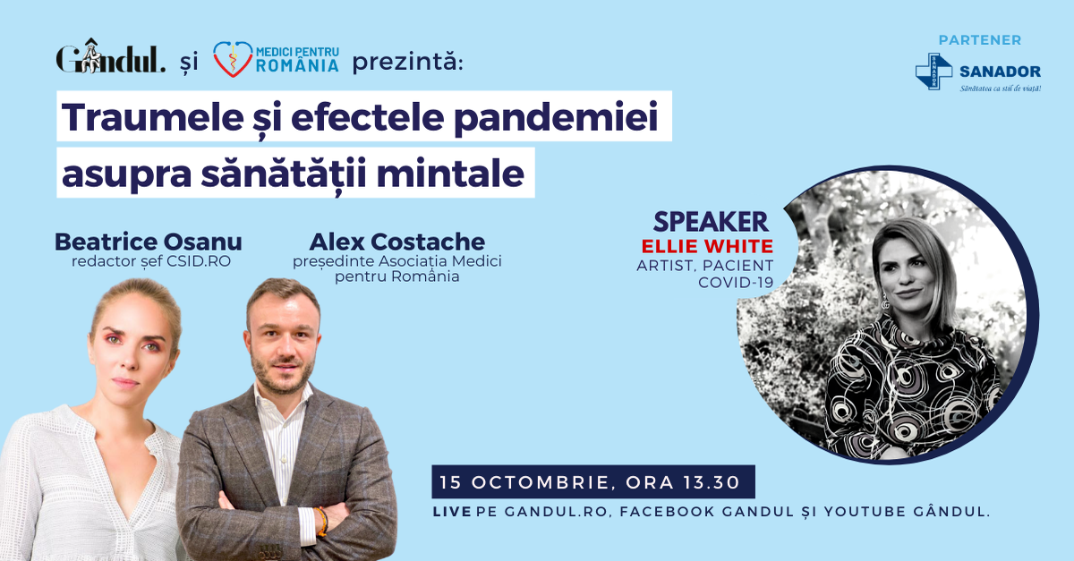 Află care sunt efectele statului în casă asupra psihicului și cum controlăm anxietatea pe timp de pandemie! Astăzi de la 13.30 în webinarul LIVE – Traumele și efectele pandemiei asupra sănătății mintale!