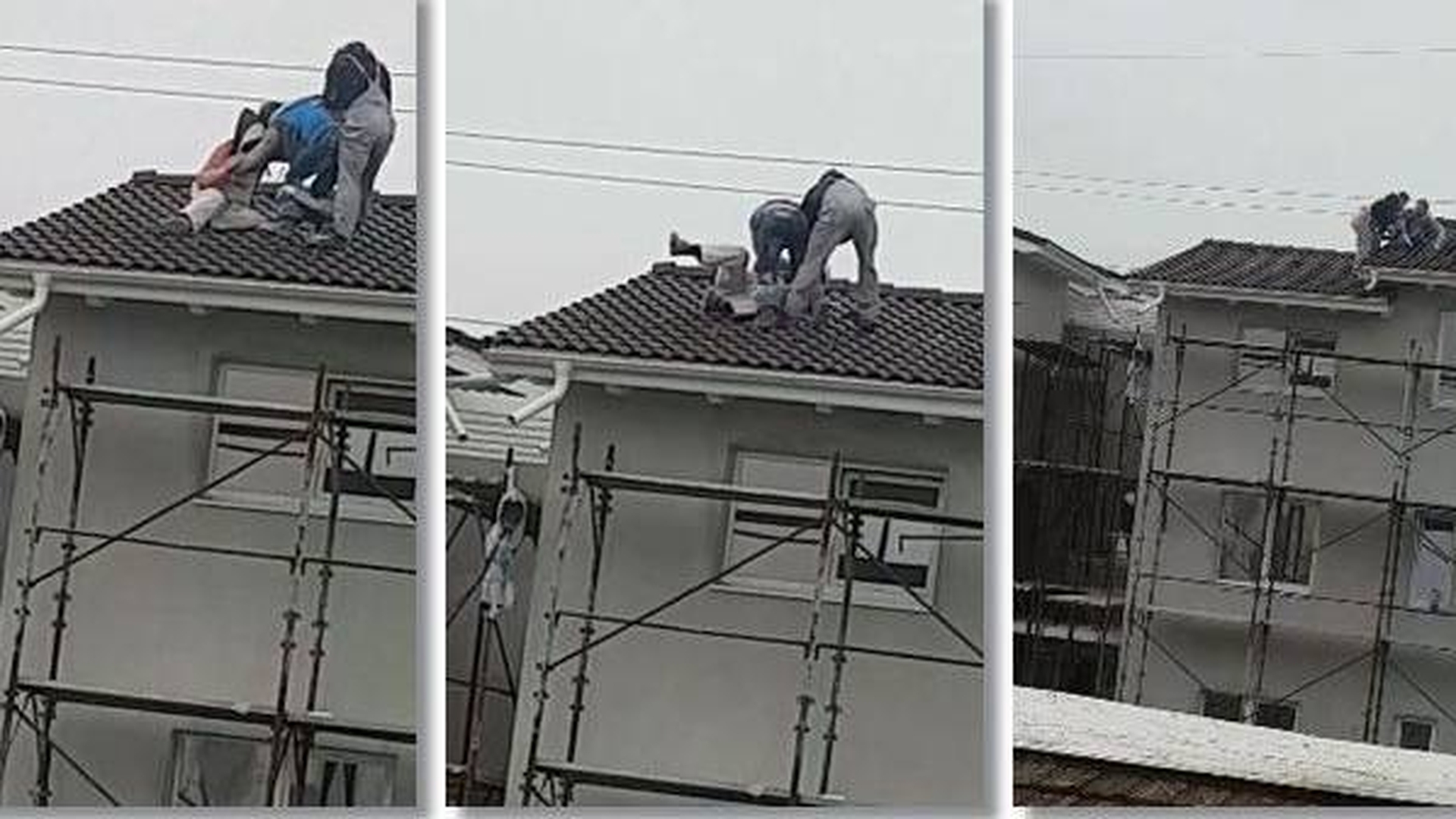 Scene tragi-comice! Trei muncitori beți, pe acoperișul unei case de lângă Timișoara
