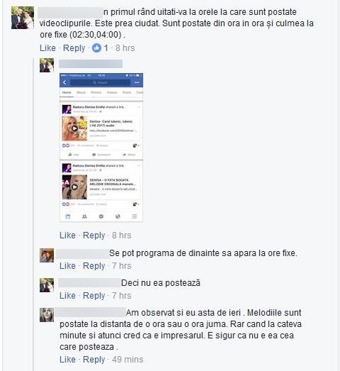 Fanele Denisei Manelista susţin că solista nu mai postează pe pagina ei de Facebook, ci o face altcineva în numele ei