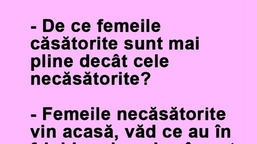 BANCUL ZILEI | De ce femeile căsătorite sunt mai plinuțe decât cele necăsătorite?