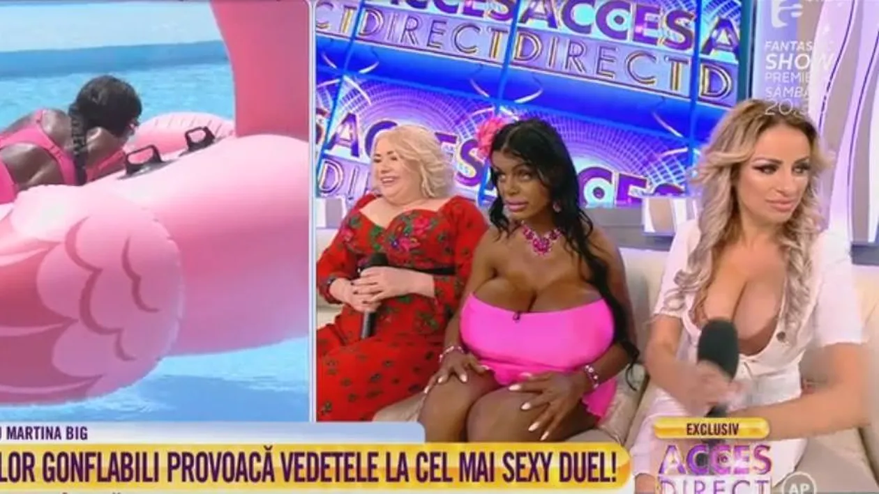 Viorica de la Clejani a pipăit-o în direct pe Martina Big! Sânziana Buruiană şi Daniela Gyorfi şi-au etalat şi ele busturile generoase