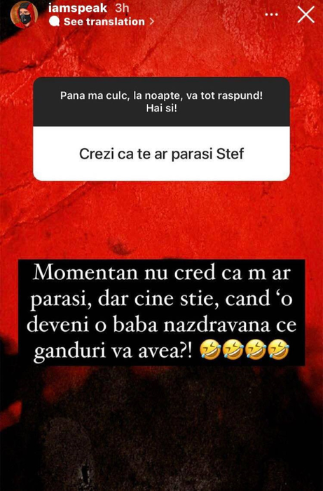 Speak și Stefania, momente de cumpănă în relație? Speak a spus lucrurilor pe nume: ” Momentan nu cred că m-ar părăsi, dar…..”