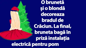 BANC | O brunetă și o blondă decoreaza bradul de Crăciun
