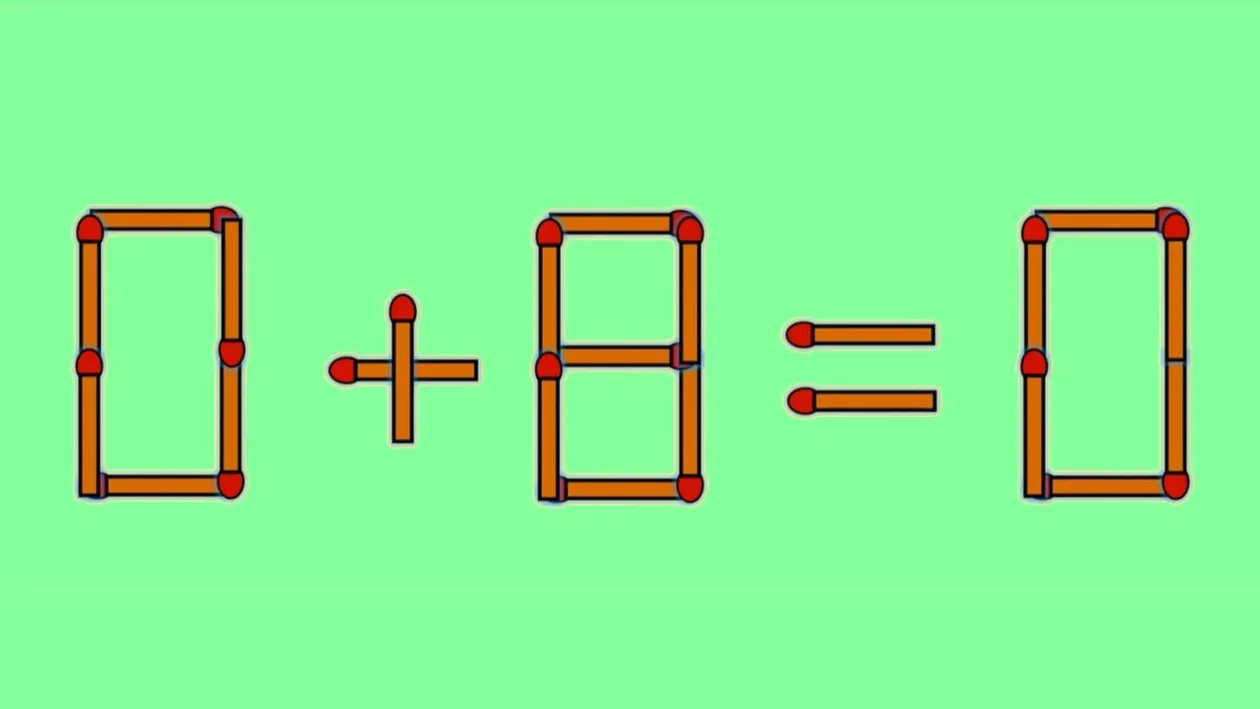 Test IQ cu chibrituri | Corectați 0 + 8 = 0, mutând un singur băț