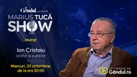 Marius Tucă Show începe miercuri, 23 octombrie, de la ora 20.00, live pe Gândul. Invitat: Ion Cristoiu